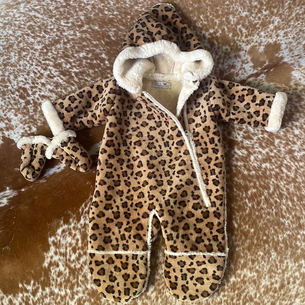 Widgeon leopard print Baby's Hooded Fur Onesie